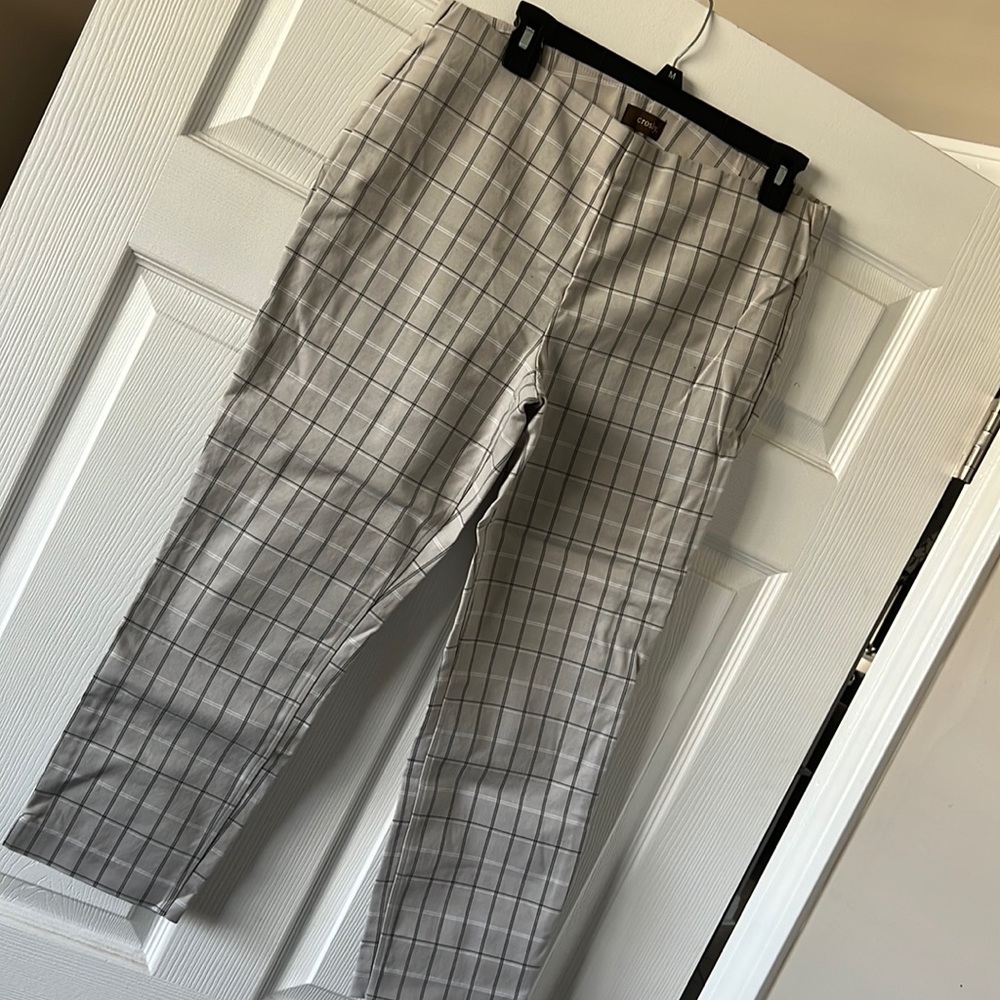 Beige Plaid Business Casual Capris